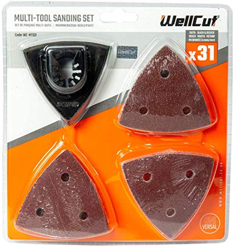 WellCut Multitool Schleif-Set, 31-teilig, Schleifpad, Schleifblatt, Zubehör für Multifunktionswerkzeug, breite 80mm, geeignet für Holz von WELLCUT