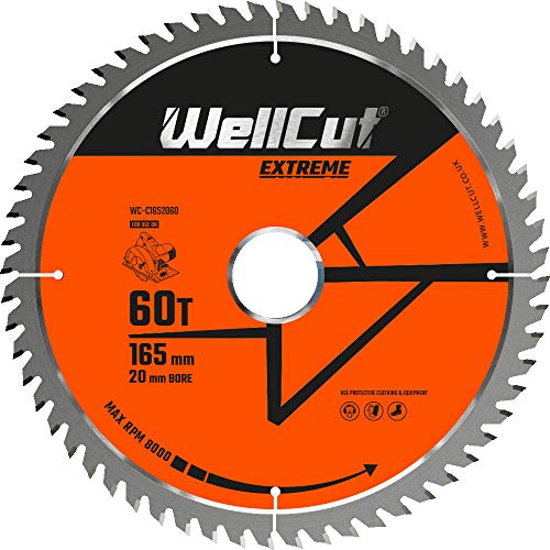 TCT Säge- & Kreissägeblatt 165 mm x 60 Z x 20 mm Bohrung Kreissägeblatt, Sägeblatt, Holz mit Nägeln, WC-C1652060, WELLCUT von WELLCUT