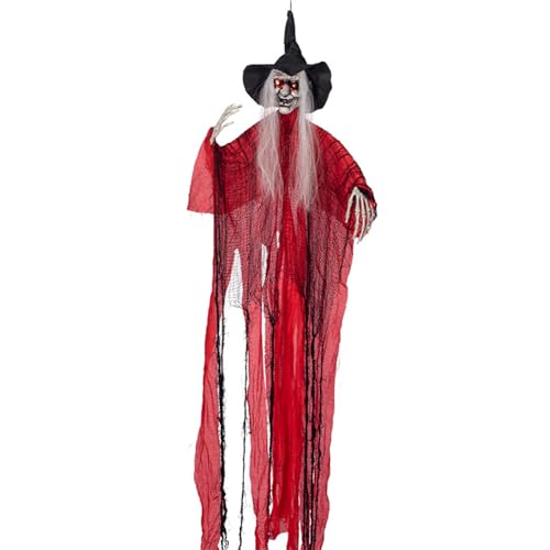 Halloween 132,1 cm beleuchtete hängende Hexe Dekor animiert sprechend mit Sound & Action aktiviertem Hexenskelett für Halloween beleuchtete Hexe von WELLDOER