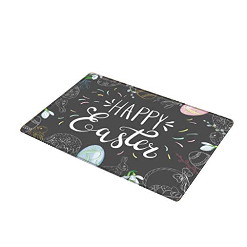 WELLDOER Dekorative Fußmatte mit Aufschrift "Happy Easter Eggs", rechteckig, rutschfest, für Badezimmer, Küche, Schlafzimmer, Stuhl, Schwarz von WELLDOER
