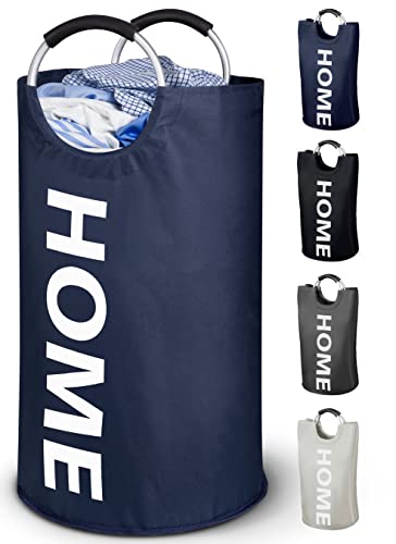WELLENBORG® 82L Faltbarer Wäschekorb faltbar blau groß - Wäschesammler wasserdicht Wäschesack Schmutzwäsche groß faltbarer Korb Wäschekörbe Wäschetonne Wäschepuff Wäschesäcke Wäschetasche von WELLENBORG