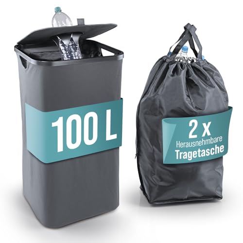 WELLENBORG Pfandflaschen-Sammelbehälter mit Deckel | Inklusive 2 Tragetaschen & Klettverschluss | Großes Fassungsvermögen - 100L | Leergutbehälter mit breitem Einwurf | Zusammenfaltbar & waschbar WELLENBORG Pfandflaschen-Sammelbehälter mit Deckel | Inklusive 2 Tragetaschen & Klettverschluss | Großes Fassungsvermögen - 100L | Leergutbehälter mit breitem Einwurf | Zusammenfaltbar & waschbar von WELLENBORG