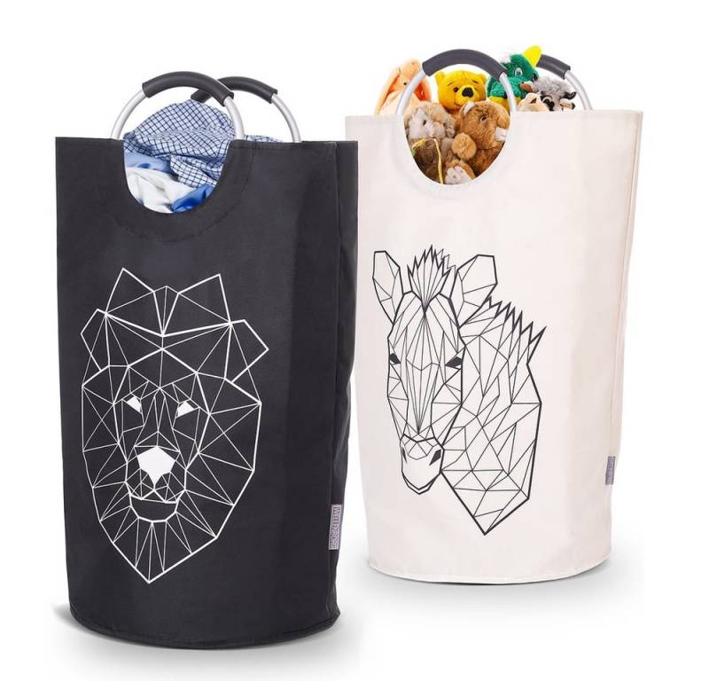 WELLENBORG Wäschekorb Wäschekörbe Laundry baskets faltbar 2er-Set (2 St), Waschekorbsammler Wäschesack Schmutzwäsche Wäschebox Flaschensammler von WELLENBORG