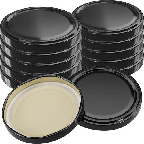 WELLGRO 12x Einmachdeckel TO 100 schwarz - Ersatzdeckel für Einmachgläser, Schraubdeckel, Twist-Off-Deckel aus Metall von WELLGRO
