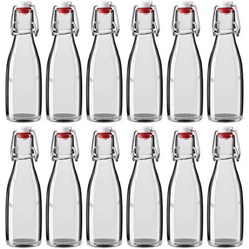 Wellgro 200 ml Glasflasche mit Bügelverschluss - 5,5 x 19 cm (ØxH) - Glas Flasche klar - Porzellanverschluss - Bügelverschlussflasche - verschiedene Mengen wählbar, Stückzahl:12 Stück von WELLGRO