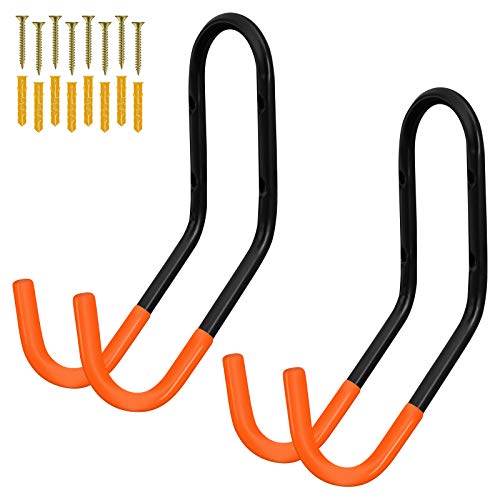 WELLGRO 2er Set Wand Fahrradhalter inkl. Metallschrauben und Dübel - Haltebügel mit Gummiummantelung - Fahrradhalter - Wandhalter - ca. 32 x 11,5 x 21 cm - Farbe wählbar, Farbe:Orange von WELLGRO