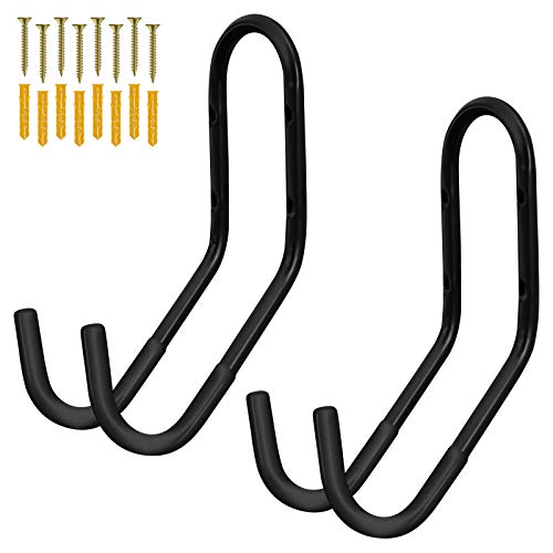 WELLGRO 2er Set Wand Fahrradhalter inkl. Metallschrauben und Dübel - Haltebügel mit Gummiummantelung - Fahrradhalter - Wandhalter - ca. 32 x 11,5 x 21 cm - Farbe wählbar, Farbe:Schwarz von WELLGRO