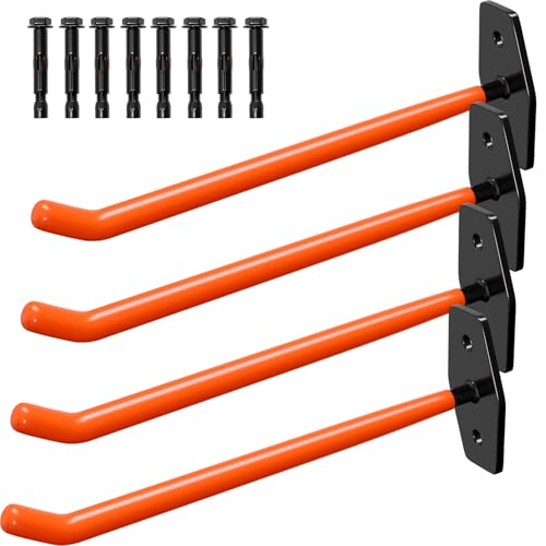 WELLGRO Reifen Wandhalterung für 4 Felgen - Reifenhalter inkl. Schrauben & Dübel, Autoreifen Wandhalterung mit Gummiummantelung, Felgenhalter für die Wand zur Aufbewahrung in der Garage, Orange von WELLGRO