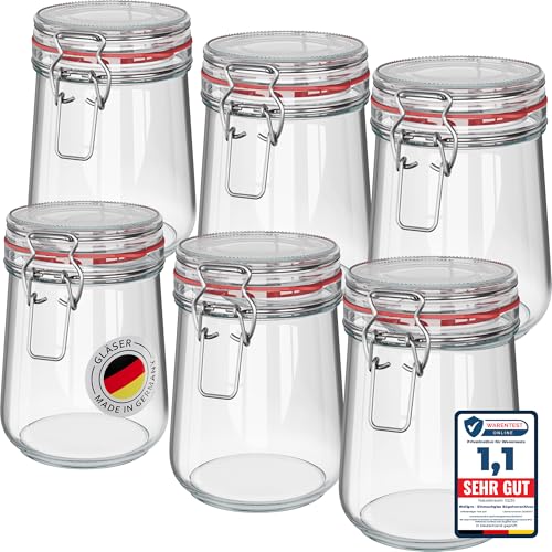 WELLGRO 6x Einmachgläser mit Bügelverschluss rund 800ml, Fermentierglas, Vorratsgläser mit Deckel - Gläser mit Deckel Made in Germany von WELLGRO