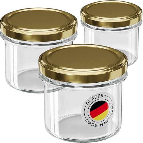 WELLGRO 6x Einmachgläser mit Schraubdeckel - 235ml - Deckel To 82 gold - Made in Germany - Vorratsgläser mit Deckel, Gärglas, Dessertgläser WELLGRO 6x Einmachgläser mit Schraubdeckel - 235ml - Deckel To 82 gold - Made in Germany - Vorratsgläser mit Deckel, Gärglas, Dessertgläser von WELLGRO