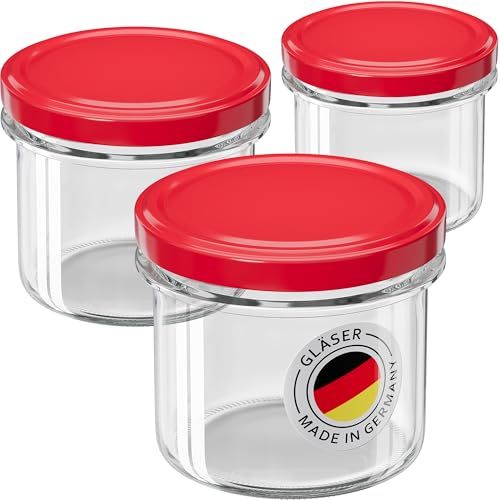 WELLGRO 6x Einmachgläser mit Schraubdeckel - 235ml - Deckel To 82 rot - Made in Germany - Vorratsgläser mit Deckel, Gärglas, Dessertgläser WELLGRO 6x Einmachgläser mit Schraubdeckel - 235ml - Deckel To 82 rot - Made in Germany - Vorratsgläser mit Deckel, Gärglas, Dessertgläser von WELLGRO