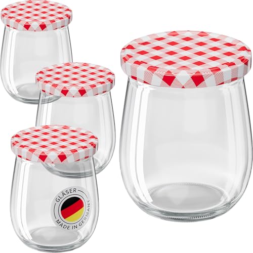 WELLGRO 6x Einmachgläser mit Schraubdeckel - 417ml - Deckel To 82 rot kariert - Made in Germany - Vorratsgläser mit Deckel, Gärglas, Dessertgläser WELLGRO 6x Einmachgläser mit Schraubdeckel - 417ml - Deckel To 82 rot kariert - Made in Germany - Vorratsgläser mit Deckel, Gärglas, Dessertgläser von WELLGRO