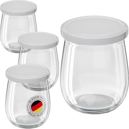 WELLGRO 6x Einmachgläser mit Schraubdeckel - 417ml - Deckel To 82 weiß - Made in Germany - Vorratsgläser mit Deckel, Gärglas, Dessertgläser von WELLGRO