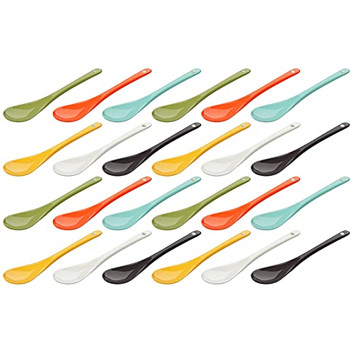 WELLGRO Eierlöffel aus Porzellan - bunte Porzellanlöffel, Kaffeelöffel, Teelöffel, Dessertlöffel, Eierbecher, Besteck, verschiedene Mengen wählbar, Stückzahl:24 Stück von WELLGRO