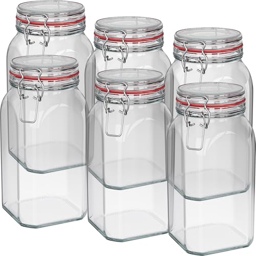 WELLGRO Einmachgläser mit Bügelverschluss eckig, Fermentierglas, Vorratsgläser mit Deckel, Bügelglas - Gläser mit Deckel Made in Germany (1540ml x 6 Stück) von WELLGRO