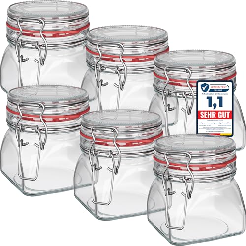 WELLGRO Einmachgläser mit Bügelverschluss eckig, Fermentierglas, Vorratsgläser mit Deckel, Bügelglas - Gläser mit Deckel Made in Germany (314ml x 6 Stück) von WELLGRO