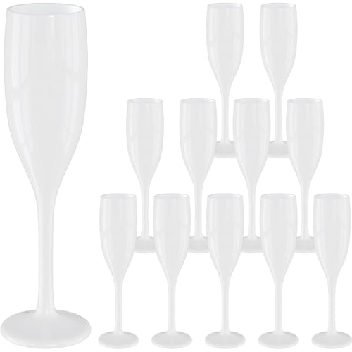 WELLGRO Sektgläser Set 150 ml Kunststoff weiß bruchsicher BPA-frei Mehrweg Champagnergläser Sektkelche Stielglas, Stückzahl:12 Stück von WELLGRO