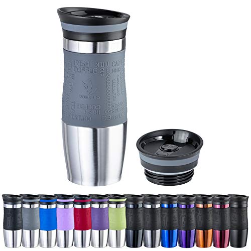 WELLGRO Thermobecher 400 ml + 1 Extradeckel - Edelstahl rostfrei - Silikon Soft-Touch Griffstück - BPA-frei - Isolierbecher doppelwandig - Travel Mug - Kaffeebecher to go, Farbe:Grau WELLGRO Thermobecher 400 ml + 1 Extradeckel - Edelstahl rostfrei - Silikon Soft-Touch Griffstück - BPA-frei - Isolierbecher doppelwandig - Travel Mug - Kaffeebecher to go, Farbe:Grau von WELLGRO