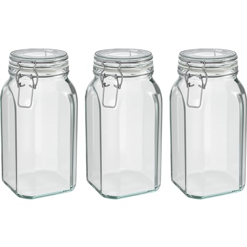Wellgro Einmachglas mit Bügelverschluss - 1540 ml Bügelverschlussglas - Glas Made in Germany - Menge und Farbe wählbar, Farbe:Weiß, Stückzahl:3 Stück von WELLGRO