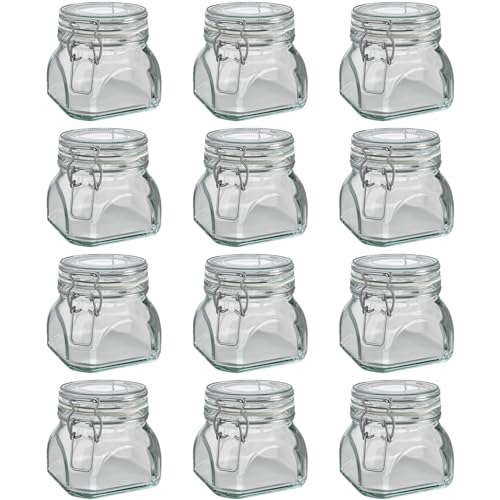 Wellgro Einmachglas mit Bügelverschluss - 550 ml Bügelverschlussglas inkl. Etiketten und Kreidestift - Glas Made in Germany - Menge und Farbe wählbar, Farbe:Weiß, Stückzahl:12 Stück von WELLGRO