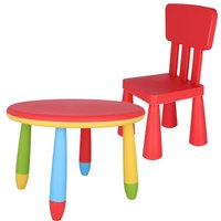 Wellhome - Runder Tisch und Kinderstuhl aus starkem und widerstandsfähigem Kunststoff - Rot von WELLHOME