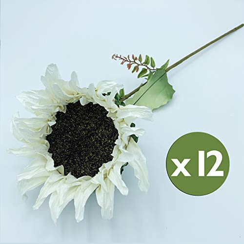 WELLHOME 12er Pack Sonnenblumenstrauß in Farbe 56 x 20 cm, weiß 20 cm von WELLHOME