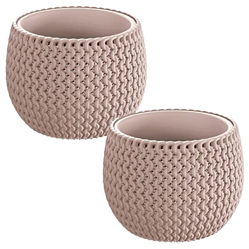 WELLHOME 2 x runder Blumentopf mit Tank Splofy Bowl aus Kunststoff in Mokka-Farbe 14,4 (L) x 14,4 (B) x 11 (H) cm von WELLHOME