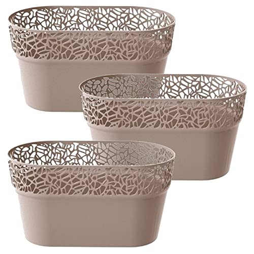 WELLHOME 3 x Blumentopf aus Kunststoff, rechteckig, Mocca 27,5 x 14,5 x 14,8 cm von WELLHOME