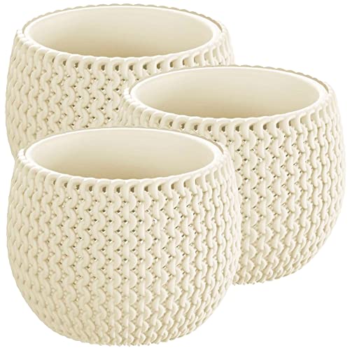 3 x runder Blumentopf mit Einsatz Splofy Bowl aus Kunststoff in Cremefarben 14,4 (L) x 14,4 (B) x 11 (H) cm von WELL HOME MOBILIARIO & DECORACIÓN