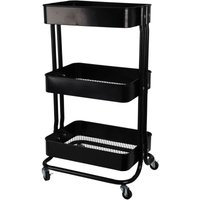 WELLHOME Küchenwagen aus Eisen mit Rädern 46x33x76 cm in Schwarz von WELLHOME