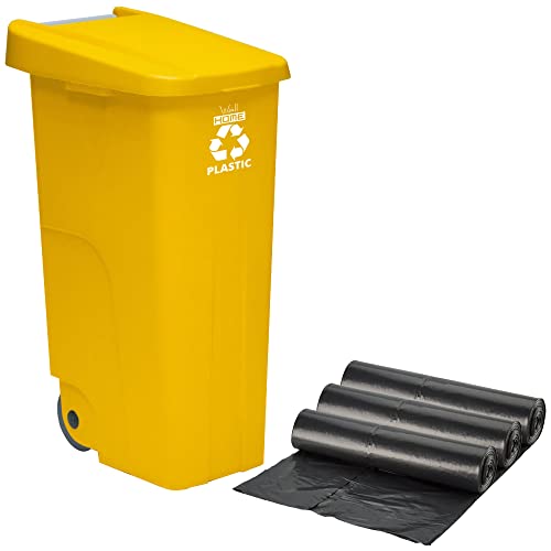 Recycling-Behälter + 3 x Müllbeutel mit 10 Stück, rot, 42 x 57 x 88 cm von WELLHOME