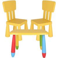 Welhome Rechteckiger Tisch und 2 Kinderstühle aus starkem und widerstandsfähigem Kunststoff - Gelb von WELLHOME