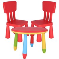 Welhome Runder Tisch und 2 Kinderstühle aus starkem und widerstandsfähigem Kunststoff - Rot von WELLHOME