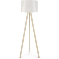 Stapel -Bildschirm -Stehleuchte mit 70% mdf / 30% pvc -Stoff, weiß, Natural Tripod, Tanganica Collection, 38x38x140 cm, kappe e 27 von WELLHOME