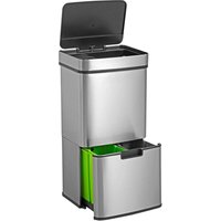Wellhome - well home Recycling-Mülleimer 62L (37L+25L), Mülleimer mit 2 Fächern, automatische Öffnung mit Sensor, aus Edelstahl, Chrom von WELLHOME