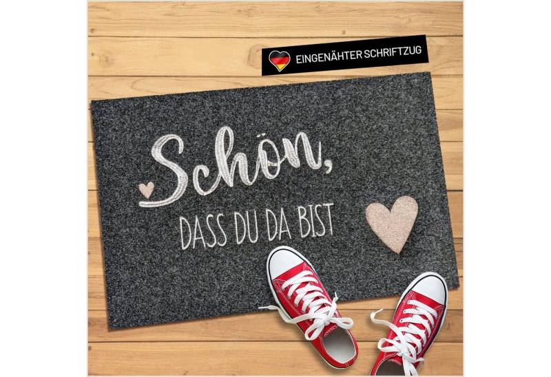 WELLMODA Fußmatte Hereinspaziert I + Genähter Schriftzug, Rechteckig, Höhe: 6 mm, Rutschfest von WELLMODA