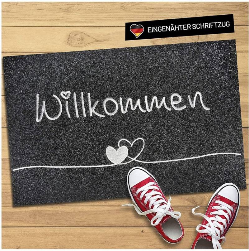 WELLMODA Fußmatte "Willkommen" I genähter Schriftzug I rutschfest & waschbar, rechteckig, Höhe: 7 mm von WELLMODA
