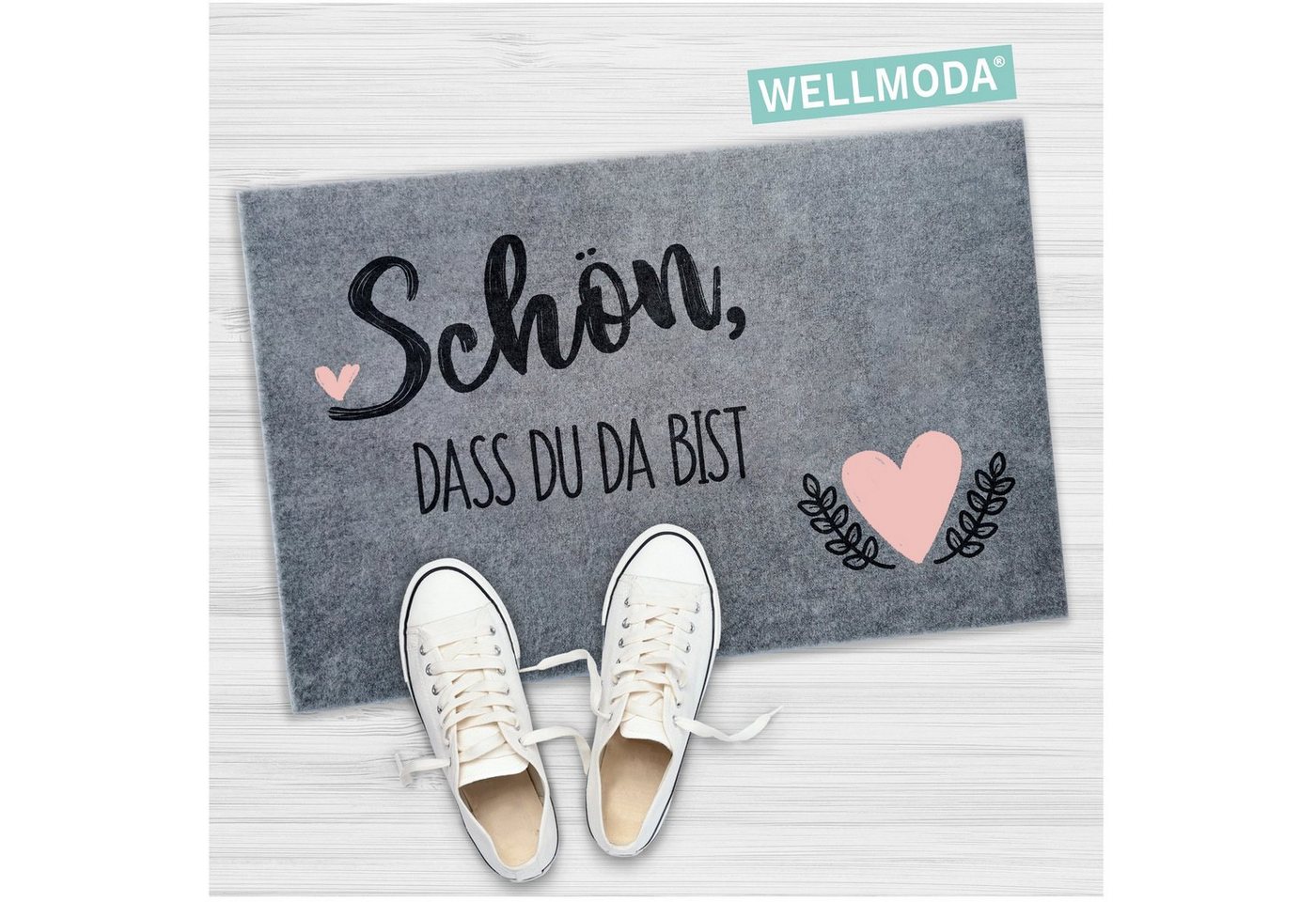 Fußmatte Schön, dass du da bist I Beliebt, rutschfest, waschbar & pflegeleicht, WELLMODA, Rechteckig, Höhe: 6 mm von WELLMODA