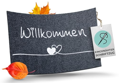 WELLMODA® Fußmatte Willkommen I Inkl. genähter Schriftzug I Waschmaschinen geeignet & rutschfest I Fussmatte für außen & innen I Fußabtreter für Haustür, Garten & als Geschenkidee 40x60 cm von WELLMODA