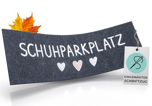 WELLMODA® Schuhparkplatz Fußmatte I genähter Schriftzug I Waschmaschinen geeignet & rutschfest I Fussmatte für außen & innen I Fußabtreter 35x100 cm von WELLMODA