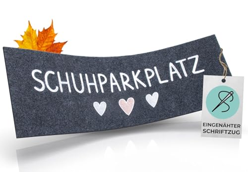WELLMODA® Schuhparkplatz Fußmatte I genähter Schriftzug I Extra Robust I Waschmaschinen geeignet & rutschfest I Fussmatte für außen & innen I Fußabtreter 35x100 cm von WELLMODA