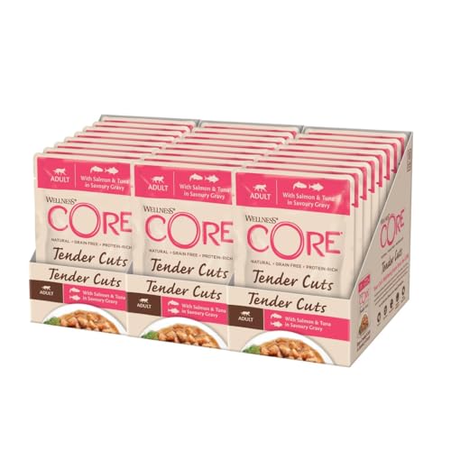 Wellness CORE Tender Cuts, Lachs & Thunfisch, 24 x 85 g, Premium Nassfutter für ausgewachsene Katzen in Sauce, ohne Zuckerzusatz, getreidefrei, mit hohem Fleischanteil Wellness CORE Tender Cuts, Lachs & Thunfisch, 24 x 85 g, Premium Nassfutter für ausgewachsene Katzen in Sauce, ohne Zuckerzusatz, getreidefrei, mit hohem Fleischanteil von Wellness CORE