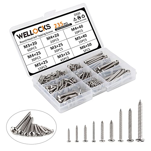 WELLOCKS 235 PCS 304 Edelstahl schrauben set, M3/M4/M5 Edelstahlschrauben Schrauben Sortiment Set, rundkopf Holzschraube Kit mit Aufbewahrungsbox für Hausgemachte, Reparatur(D035) von WELLOCKS