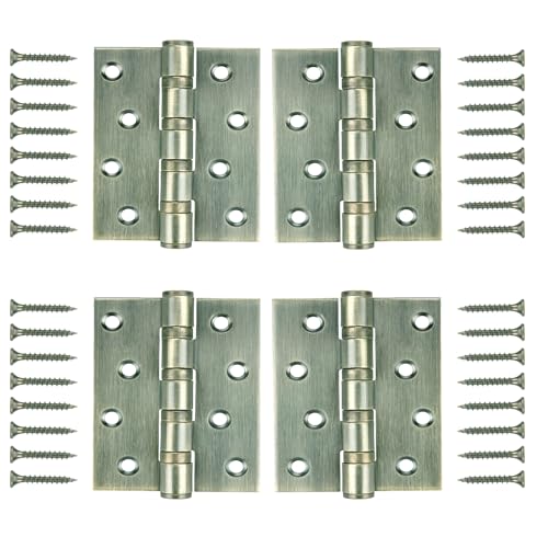 WELLOCKS Edelstahl Scharniere Klappbar | 10x7.5cm | 3mm dick | Sicherungstür Scharniere | Edelstahlscharnier Türscharniere | Leise Glattes Perfekt für schwere Tür (D04104) | Antikes Messing | 4 Stück von WELLOCKS