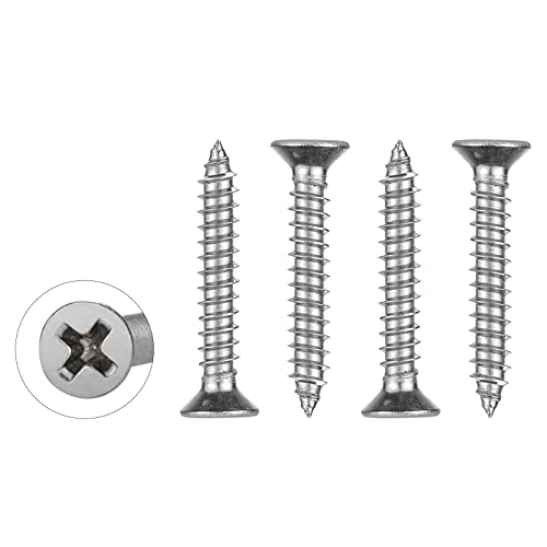 WELLOCKS 50 PCS 304 Edelstahl, M4 x 25mm selbstschneidende Schrauben Sortiment Set, flacher Kopf Holzschraube Kit für Hausgemachte, Reparatur, Holzarbeiten Indoor Outdoor (D034425) von WELLOCKS