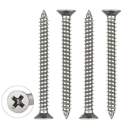 WELLOCKS 50 PCS 304 Edelstahl, M4 x 40mm selbstschneidende Schrauben Sortiment Set, flacher Kopf Holzschraube Kit für Hausgemachte, Reparatur, Holzarbeiten Indoor Outdoor (D034440) von WELLOCKS