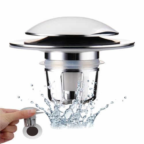 WELLUP Universal Waschbeckenstöpsel aus Chrom, 2-in-1 Pop-Up mit Haarfänger, verchromt von WELLUP