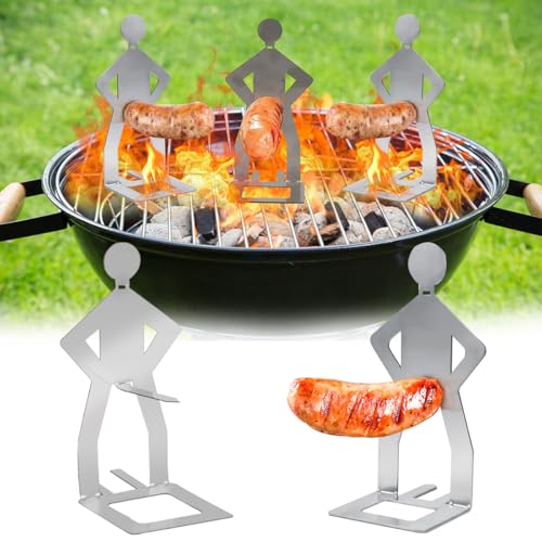 5 Stück Lustiger Wursthalter Grill, Lustiger BBQ Hotdog Halter, Edelstahl Hot-Dog Grillständer, Wurst Grillgestelle, Tragbares Neuartiges Grill Grillzubehör für Camping Picknick im Freien und Küche von WELLXUNK