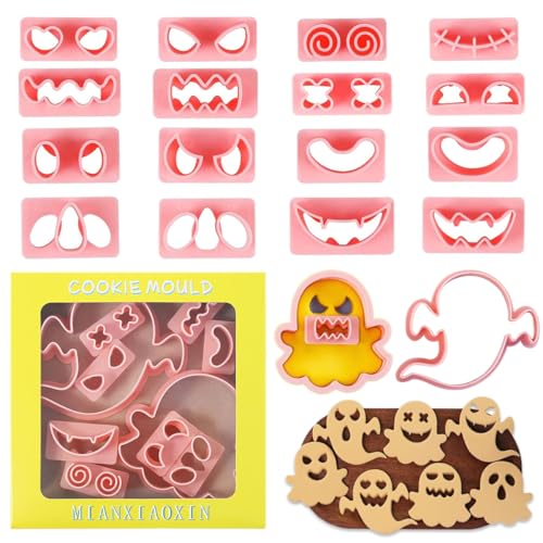 Ausstechformen Set mit Geistermotiv, 10 Stück Ausstechformen Halloween Ghosts, 3D Geist ausstechformen Halloween Set, Keksstempel halloween für Hallowe-en Partyzubehör Dekorationen von WELLXUNK