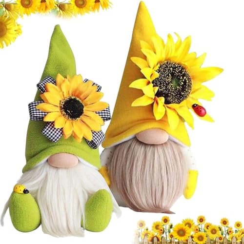 Frühling Sonnenblume Biene Wichtel, 2 Stück Gesichtslose Puppe Zwerg, Ostern wichtel plüsch Puppe, Schwedische Wichtel Dolls, Frühling WichtelPuppen für Ostern Weihnachten und Tisch Dekoration von WELLXUNK